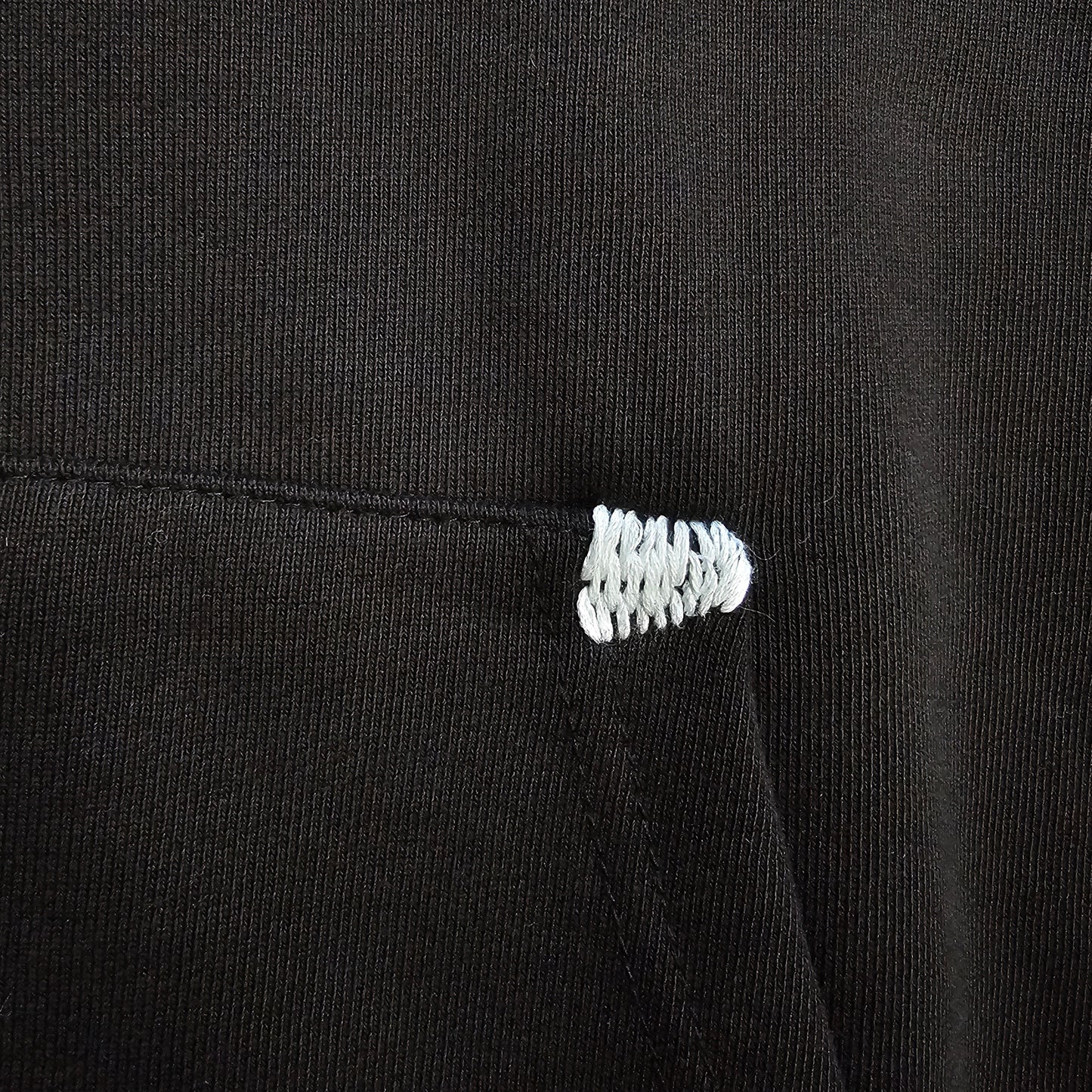 Black Double Zip Hoodie - White Thread