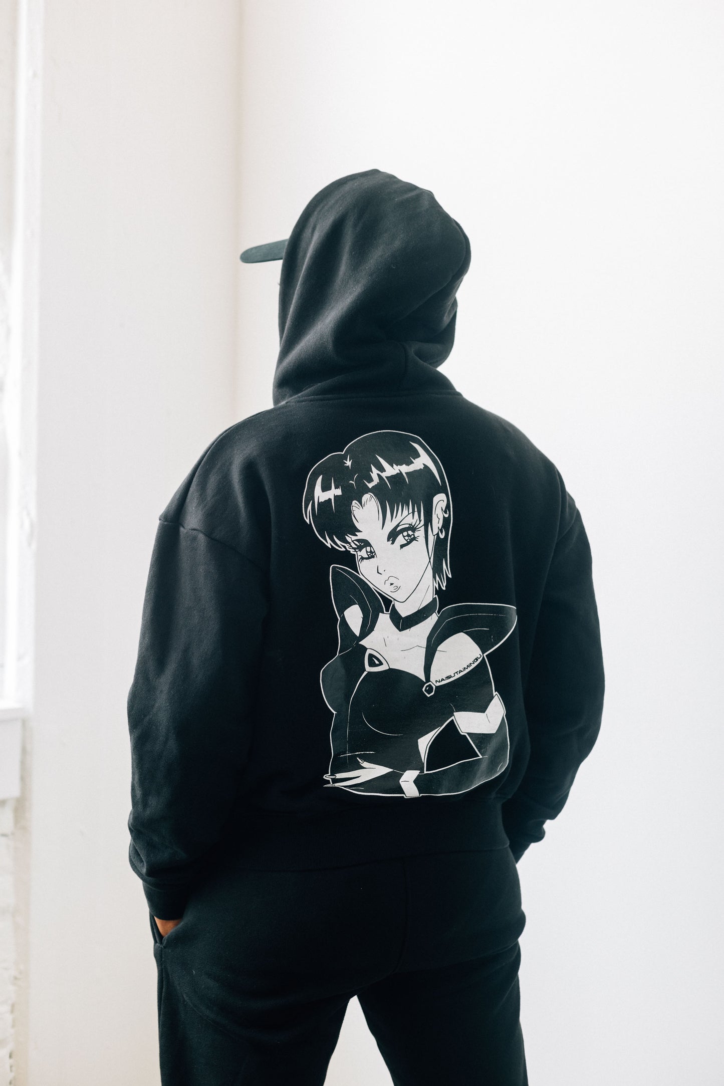 Black Double Zip Hoodie - White Thread 2.0