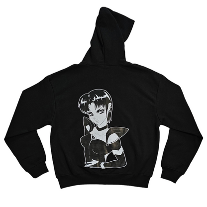 Black Double Zip Hoodie - White Thread