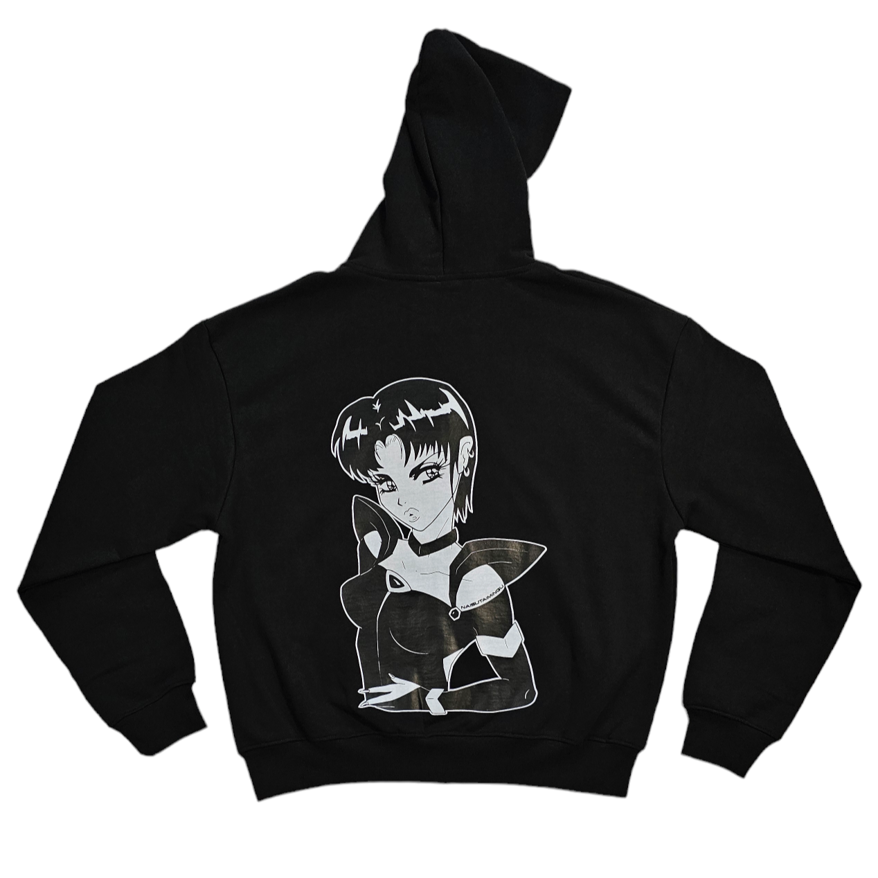 Black Double Zip Hoodie - White Thread 2.0