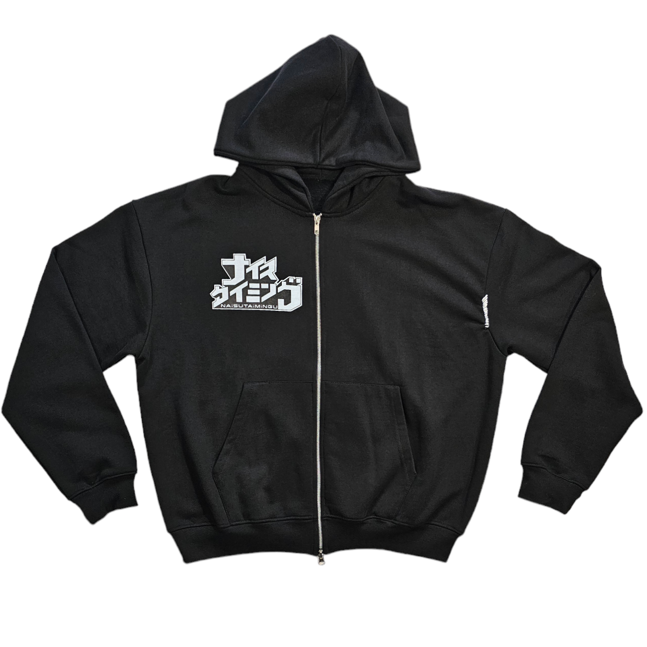 Black Double Zip Hoodie - White Thread 2.0 – Naisutaimingu